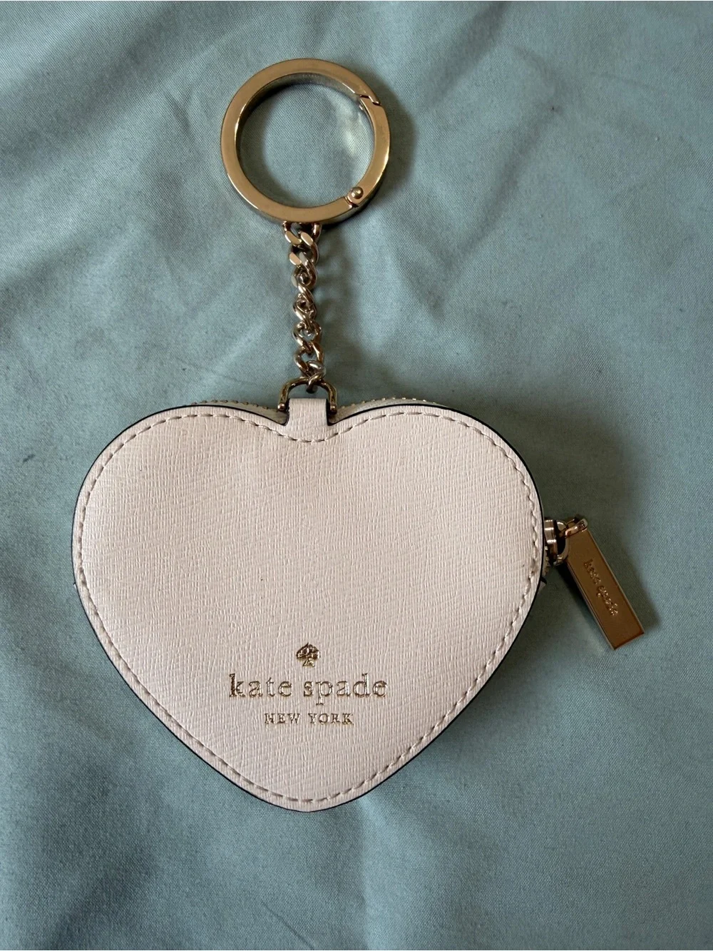 kate spade Heart Coin Purse Keychain in Light Pink with Red and Black Accents